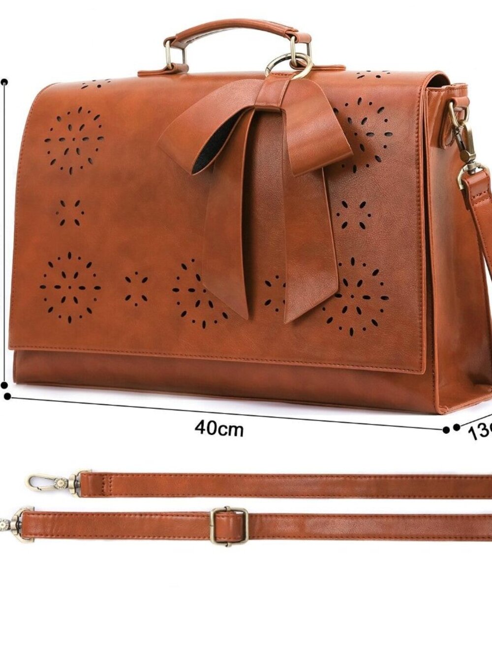 Ecosusi Brown Bow Satchel Bag Laser Cut Shoulder Purse Tote